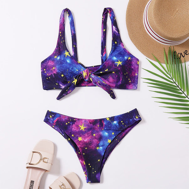 Women's bikini set with playful knot design and galactic pattern Mune Fashion