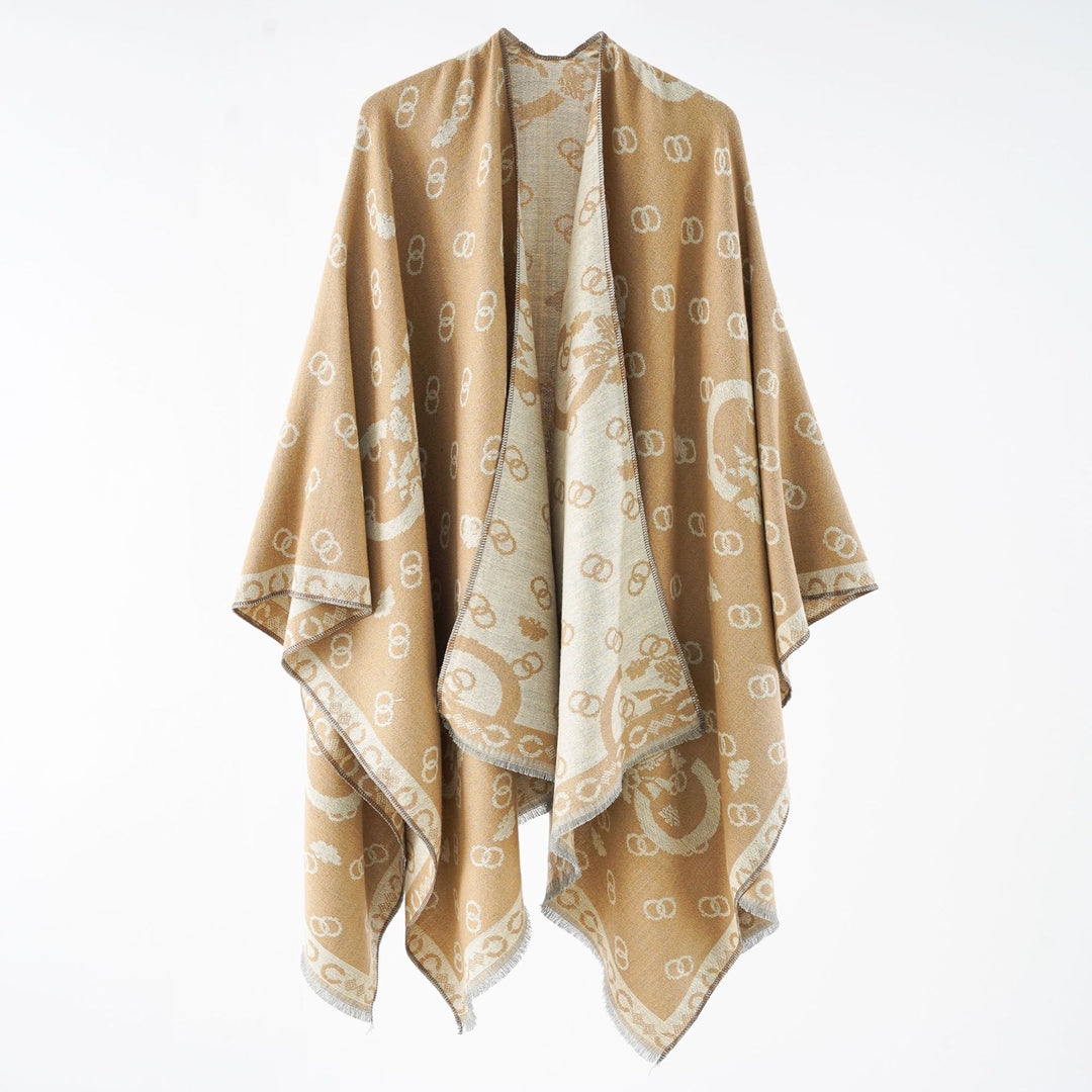 Women's Reversible Jacquard Wrap with Fringe and Generous Wrap Silhouette Mune Fashion