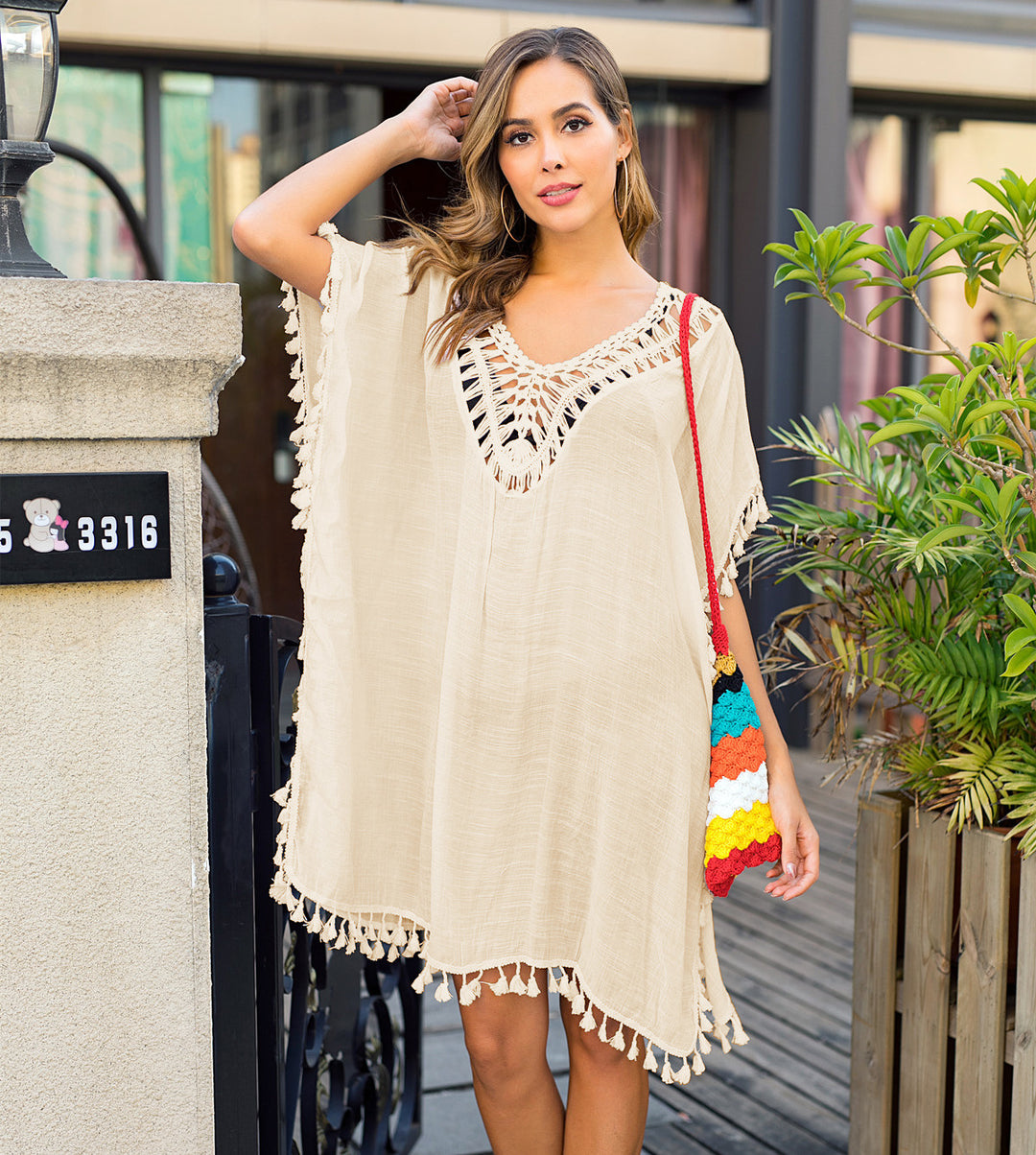 Women's airy kaftan with fringes Mune Fashion