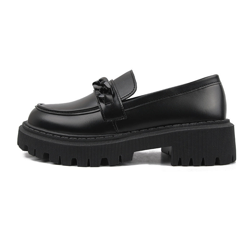 Ladies Fashion Slip-On Loafers with Thick Platform Sole and Chain Application Mune Fashion