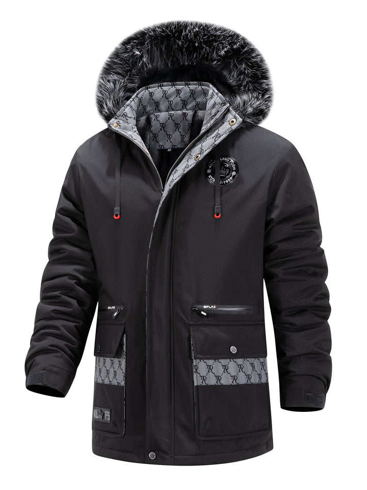Men's Long Thermal Parka with Hood, Logo Lining and Multifunctional Pockets Mune Fashion
