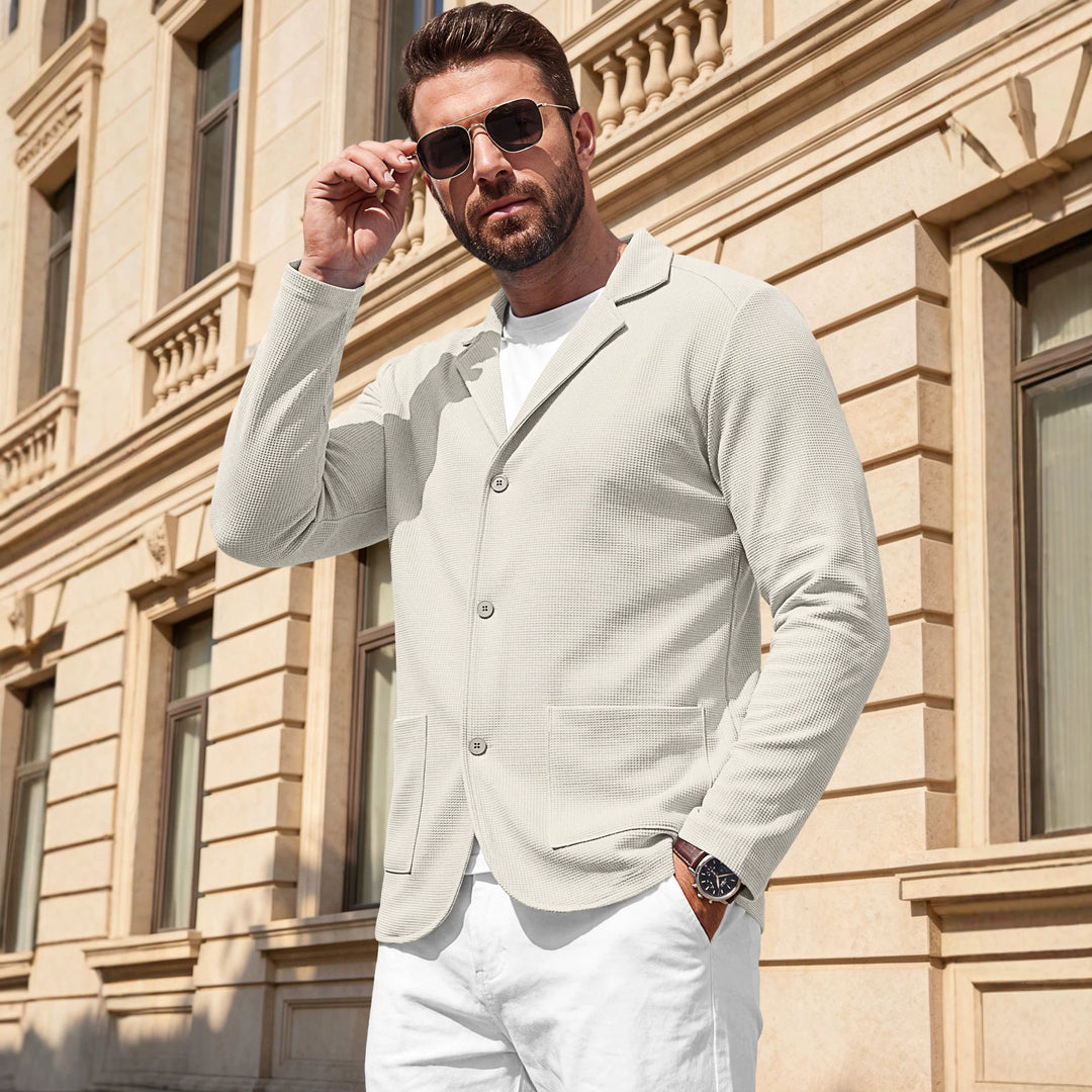 Men's knitted blazer cardigan with textured knit and patch pockets Mune Fashion