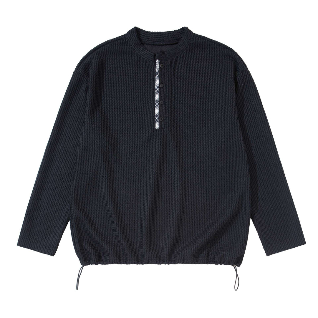 Unisex Waffle Knit Henley Pullover with Drawstring Hem Mune Fashion