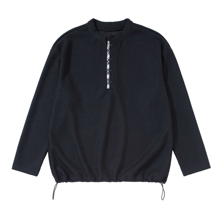 Unisex Waffle Knit Henley Pullover with Drawstring Hem Mune Fashion