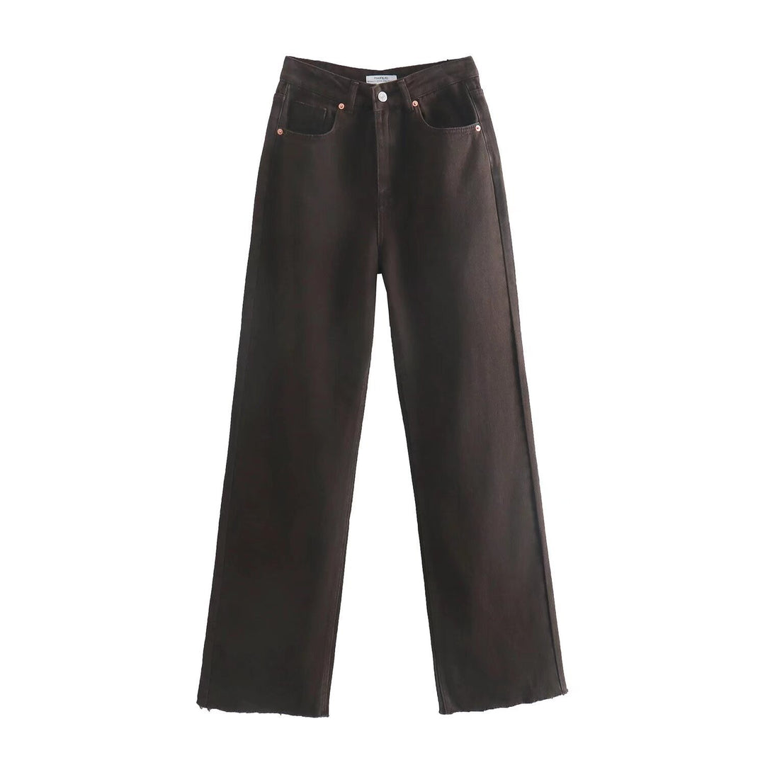 Women's high-waisted wide-cut jeans with wide leg, high waist and raw hem Mune Fashion