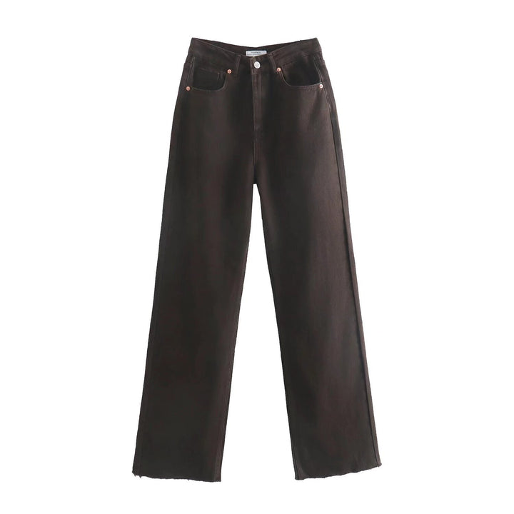 Women's high-waisted wide-cut jeans with wide leg, high waist and raw hem Mune Fashion