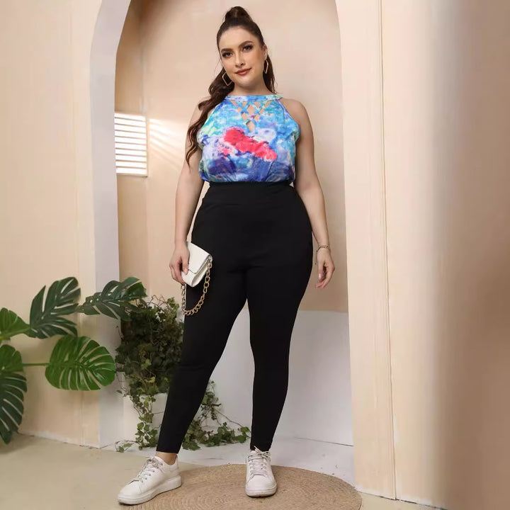 Women's casual top with modern cut-outs and colorful tie-dye pattern Mune Fashion