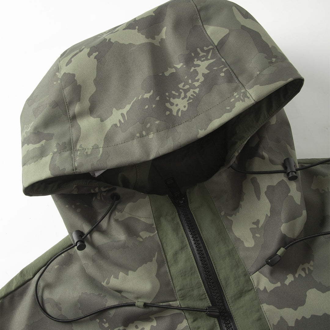 Men's camouflage anorak with hood, half zipper and water-repellent coating Mune Fashion