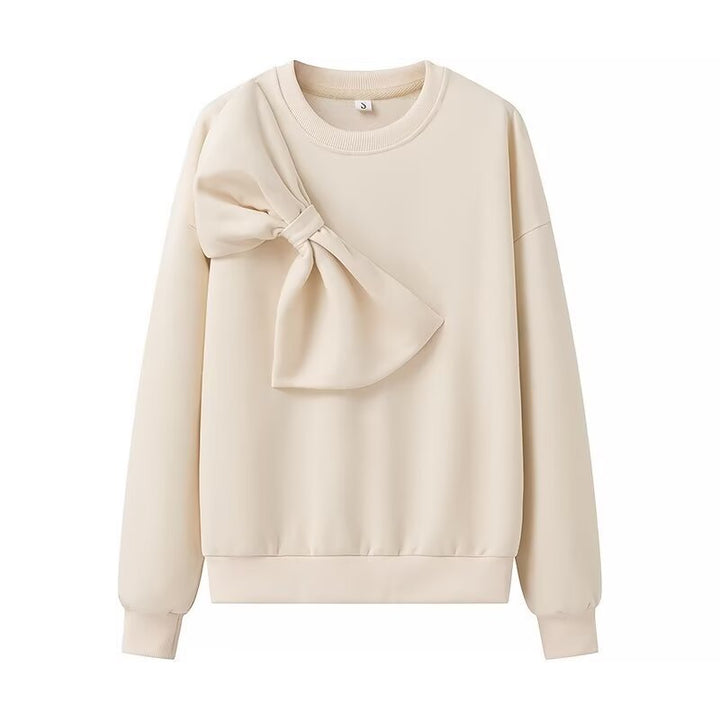 Women's Oversized Sweatshirt with Decorative Bow Appliqué Mune Fashion