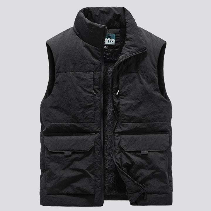 Men's Padded Sleeveless Utility Quilted Vest with Teddy Lining and Large Flap Pockets Mune Fashion