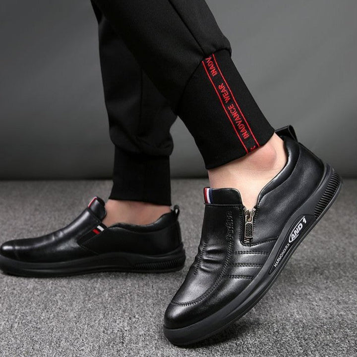 Men's Comfortable Slip-On Leather Sneakers with Discreet Zipper and Flexible Sole Profile Mune Fashion