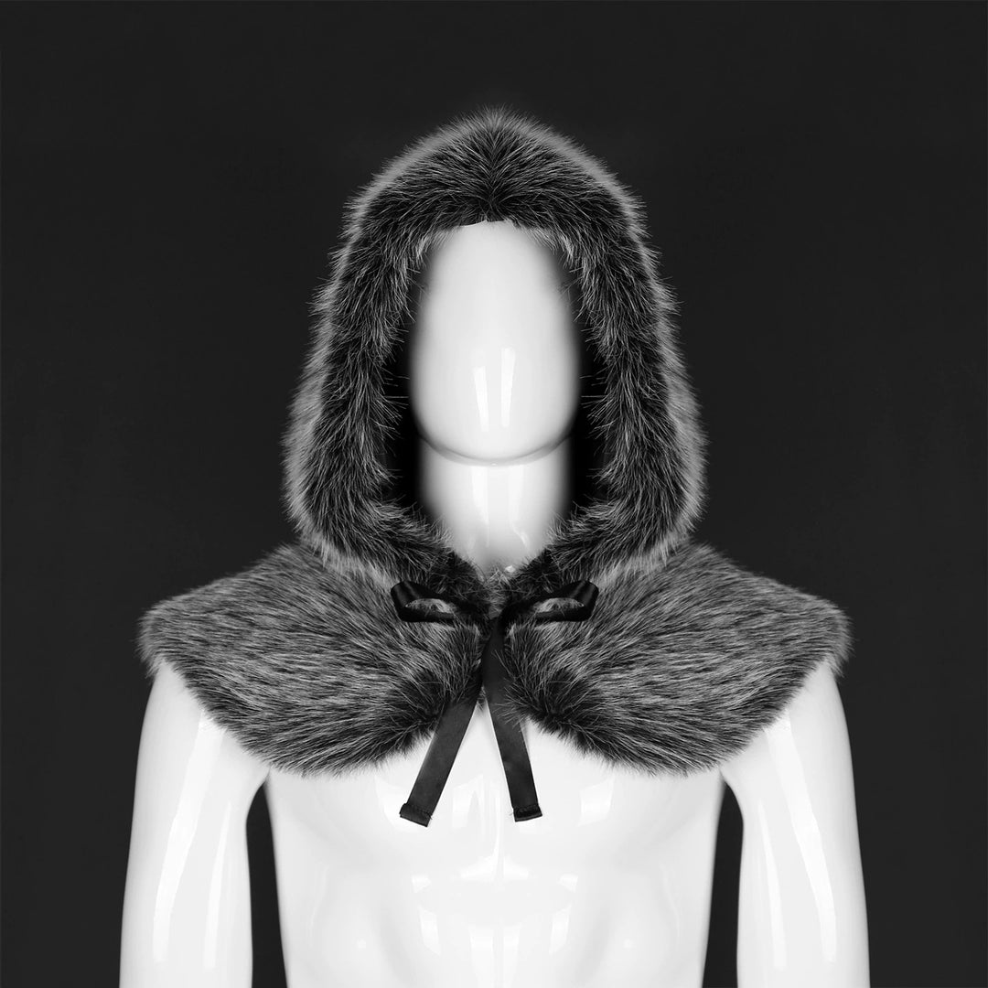 Women's hooded stole made of dense faux fur with tie and shoulder cape Mune Fashion
