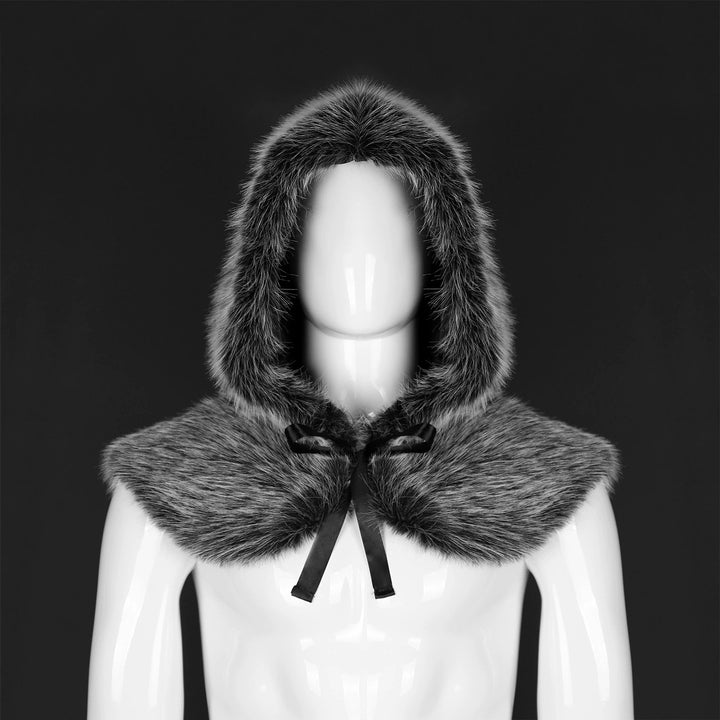 Women's hooded stole made of dense faux fur with tie and shoulder cape Mune Fashion