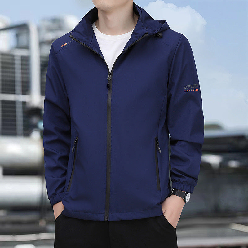 Men's lightweight softshell hoodie jacket with windproof membrane, zip pockets, and elastic cuffs Mune Fashion