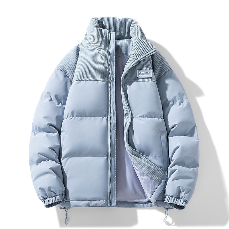 Men's Quilted Padded Jacket with Cord Trim, High Stand-Up Collar and Thermo Lining Mune Fashion