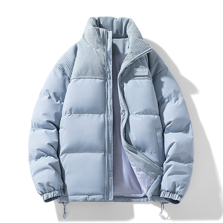 Men's Quilted Padded Jacket with Cord Trim, High Stand-Up Collar and Thermo Lining Mune Fashion