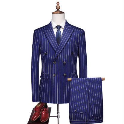 Men's double-breasted pinstripe suit with slim fit blazer and pleated trousers Mune Fashion