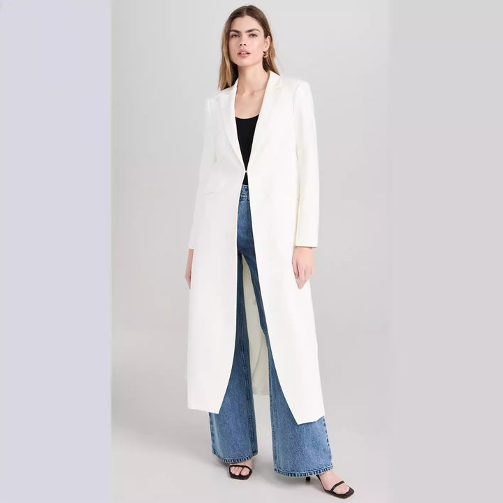 Women's Longline Blazer Coat with Open Front Slit and Slim Silhouette Mune Fashion