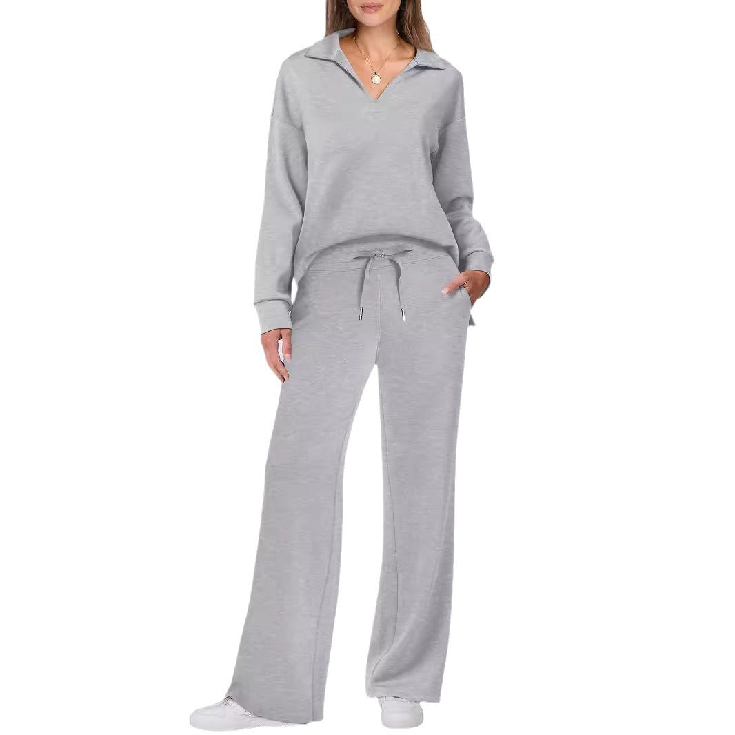 Women's Relaxing Leisure Suit with Large Collar and Comfortable Wide-Cut Pants Mune
