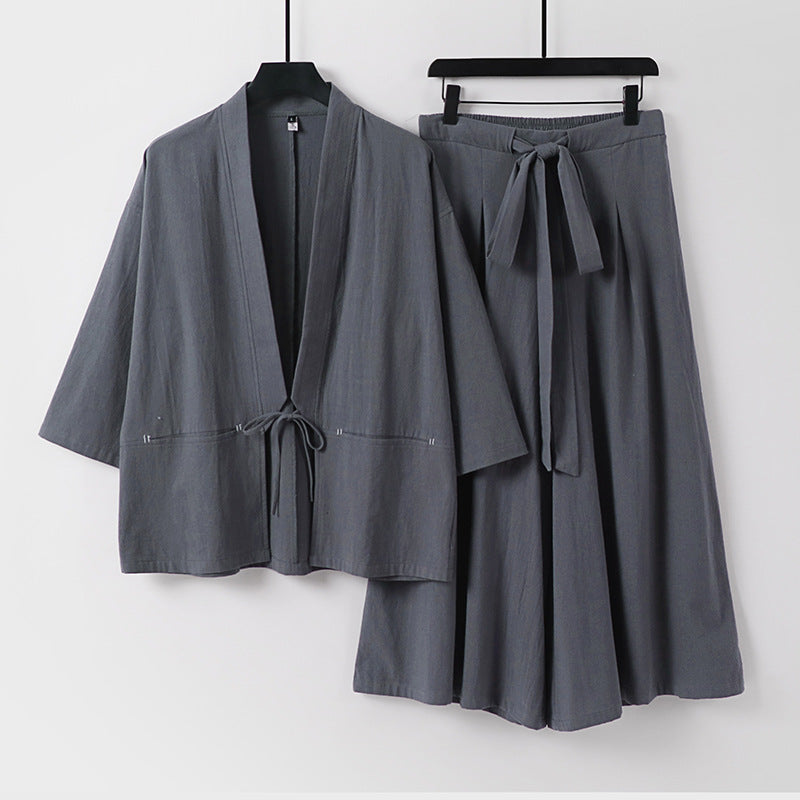 Women's Two-Piece Kimono Set with Short Jacket and Flowing Midi Skirt Mune Fashion