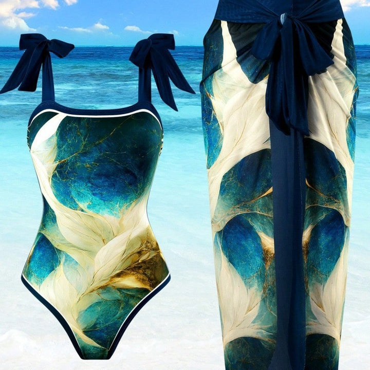 Ladies One-Piece Swimsuit with Stylish Wrap Skirt Look Mune Fashion