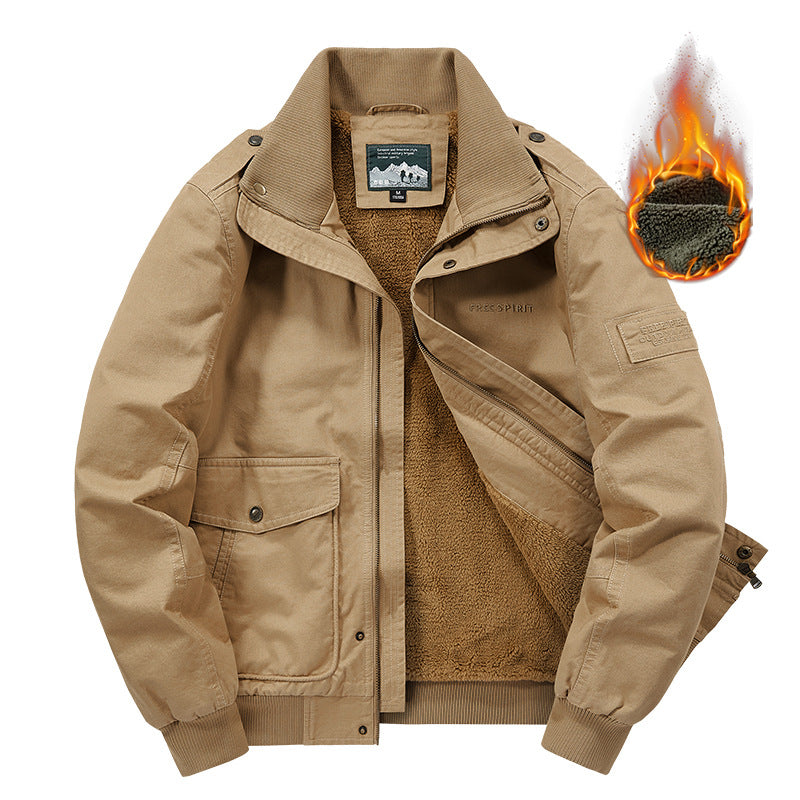 Men's Thermo-Field-Bomber Jacket with Teddy Lining, Stand Collar and Utility Pockets Mune Fashion