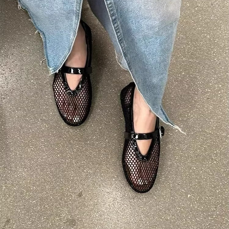 Damen Atmungsaktive Mary‑Jane‑Ballerinas mit Netz‑Mesh‑Obermaterial und verstellbarem Schnallenriemen Mune Fashion