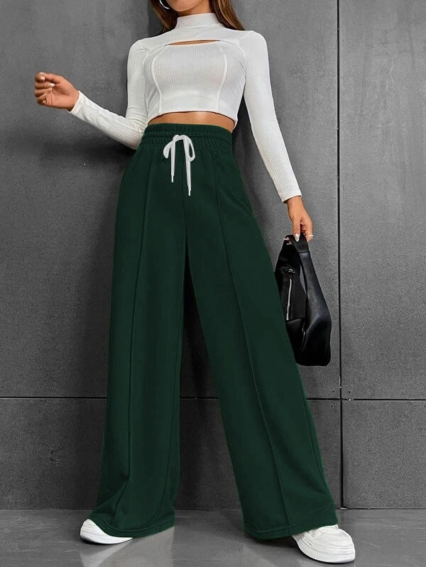 Women's wide High-Waist Palazzo jogging pants with drawstring and crease Mune Fashion
