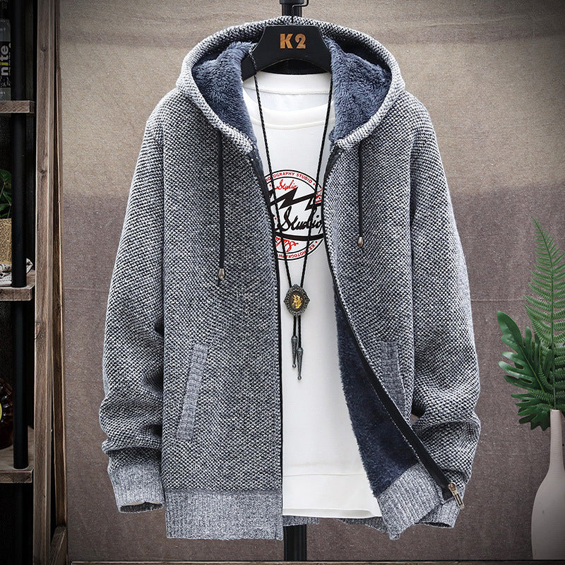 Men's non-lined knit hoodie sweatshirt jacket with teddy lining, full zip and kangaroo pockets Mune Fashion