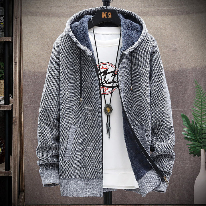 Men's non-lined knit hoodie sweatshirt jacket with teddy lining, full zip and kangaroo pockets Mune Fashion