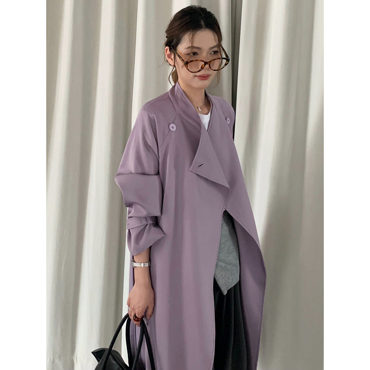 Women's Oversized Trench Coat with Waist Belt, Lapel Collar, and Adjustable Cuffs Mune Fashion