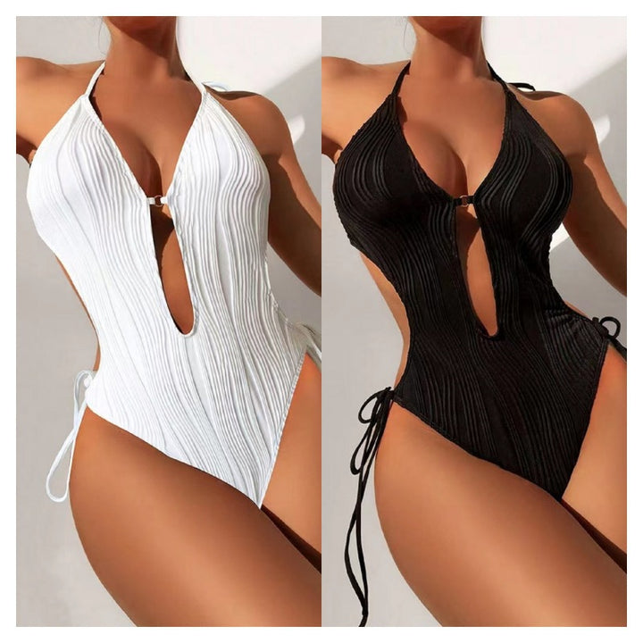 Women’s one-piece swimsuit with deep neckline and ribbed design Mune Fashion