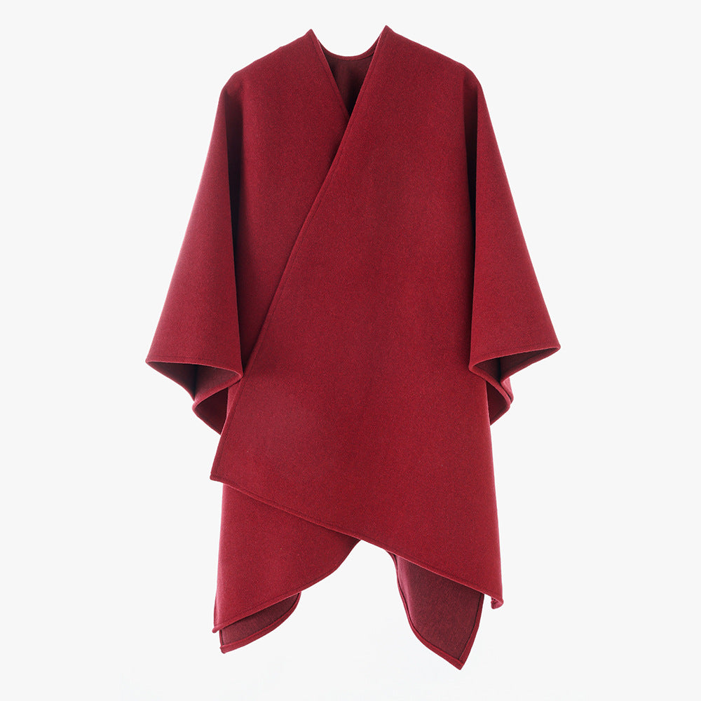 Women Oversize Felt Cape with Wrap Look and Concealed Edge Finishing Mune Fashion