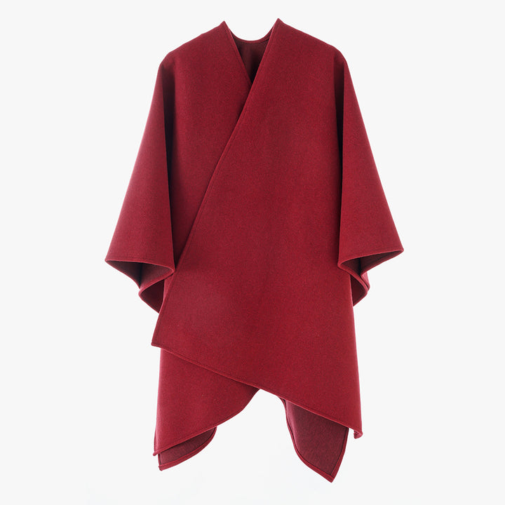 Women Oversize Felt Cape with Wrap Look and Concealed Edge Finishing Mune Fashion