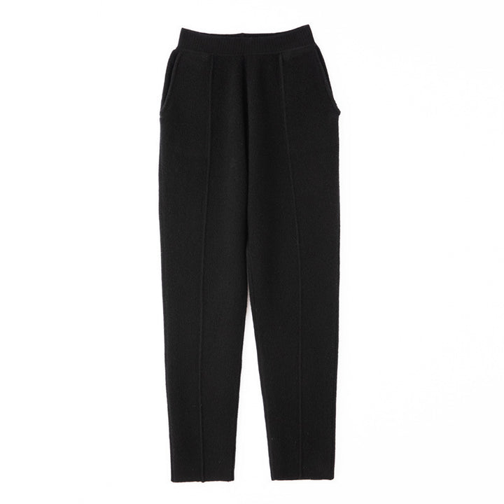 Ladies knit trousers with slim fit, elastic waistband and crease Mune Fashion