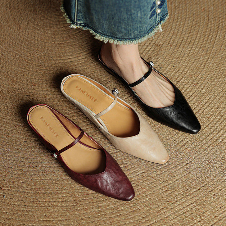 Women Genuine Leather Slip-On Mules