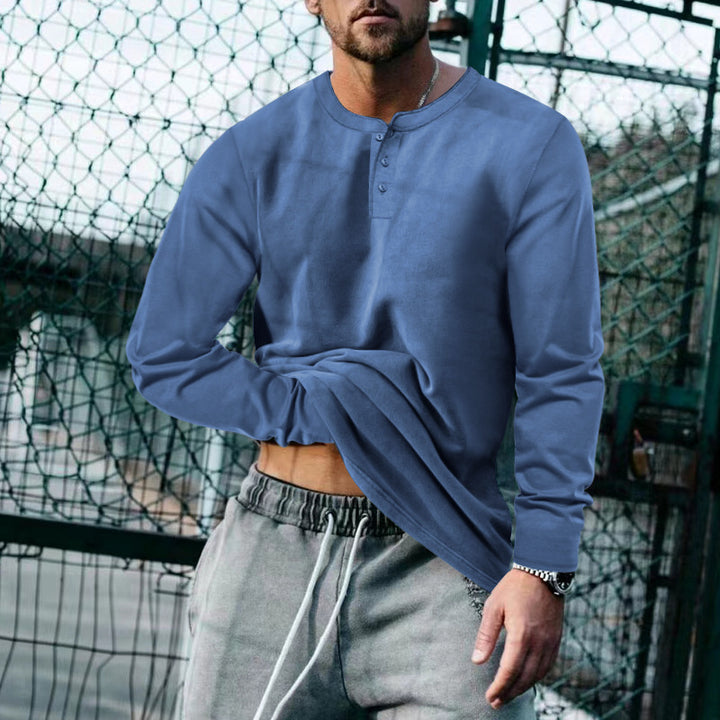 Men's Long Sleeve Henley Top made from Cotton Blend Slim Fit Mune Fashion