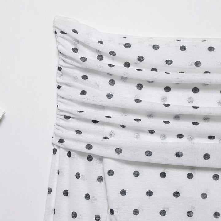 Women's Off-Shoulder Long Sleeve Top with Waterfall Neckline and Polka Dot Print Mune Fashion