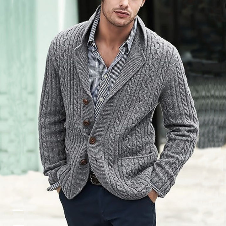 Men's Cable Knit Blazer with Shawl Collar and Button Placket Mune Fashion