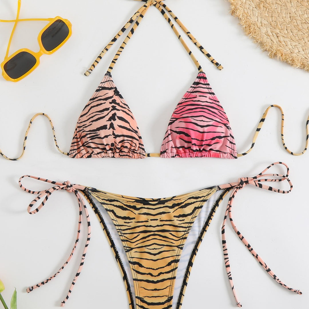 Women's triangle bikini set with adjustable straps and trendy animal print Mune Fashion