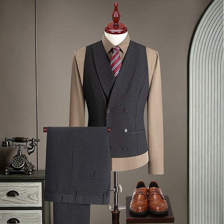 Men's double-breasted tailored vest with flat front suit pants Mune Fashion