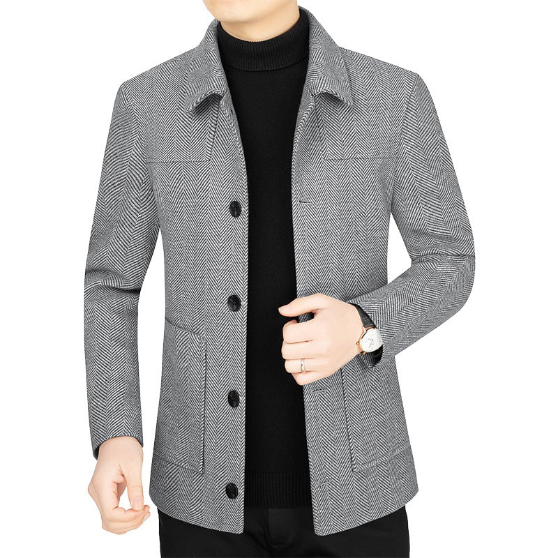 Men's Herringbone Transition Jacket with Stand-up Collar and Patch Pockets Mune Fashion