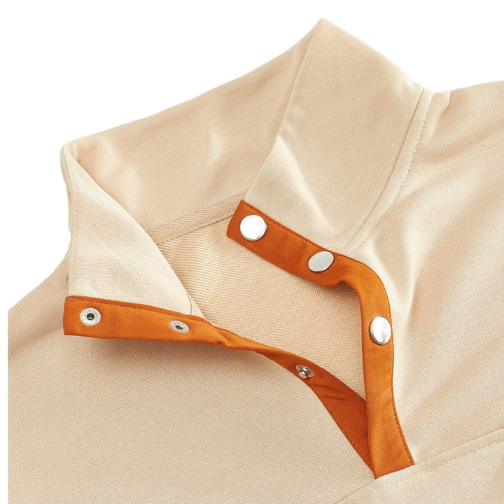 Men's Stand Collar Henley Sweatshirt with Snap Placket and Patch Chest Pocket Mune Fashion