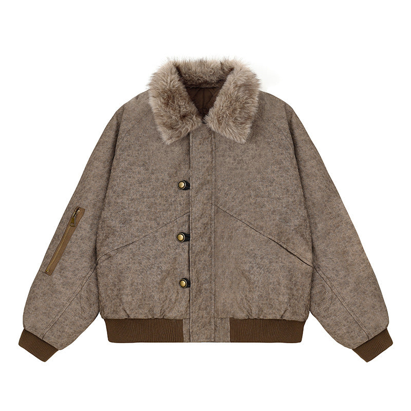 Women's padded bomber jacket with faux fur collar, oversized silhouette and sleeve zipper pocket Mune Fashion