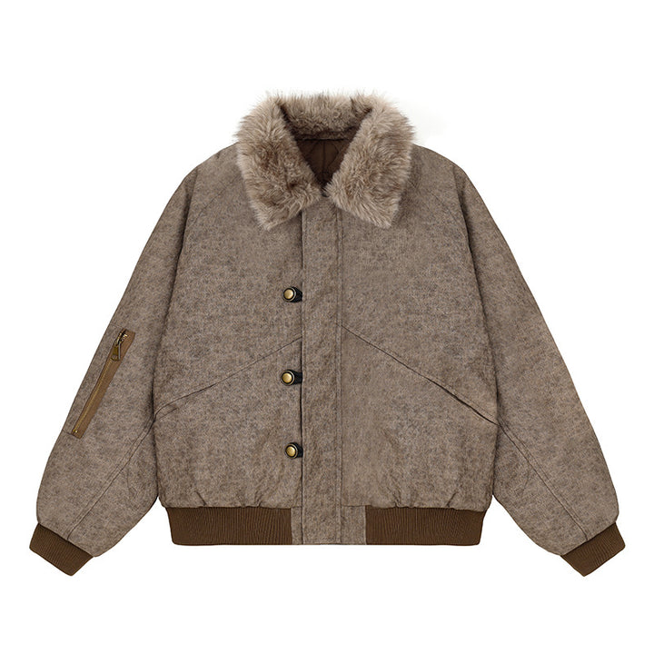 Women's padded bomber jacket with faux fur collar, oversized silhouette and sleeve zipper pocket Mune Fashion