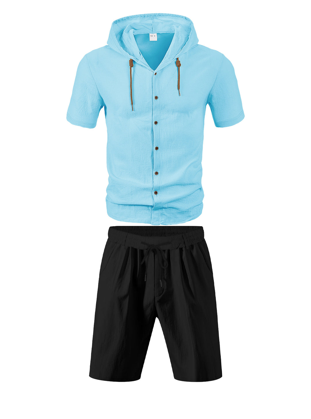 Men's lightweight summer hoodie in linen look with continuous button placket and drawstring Mune Fashion