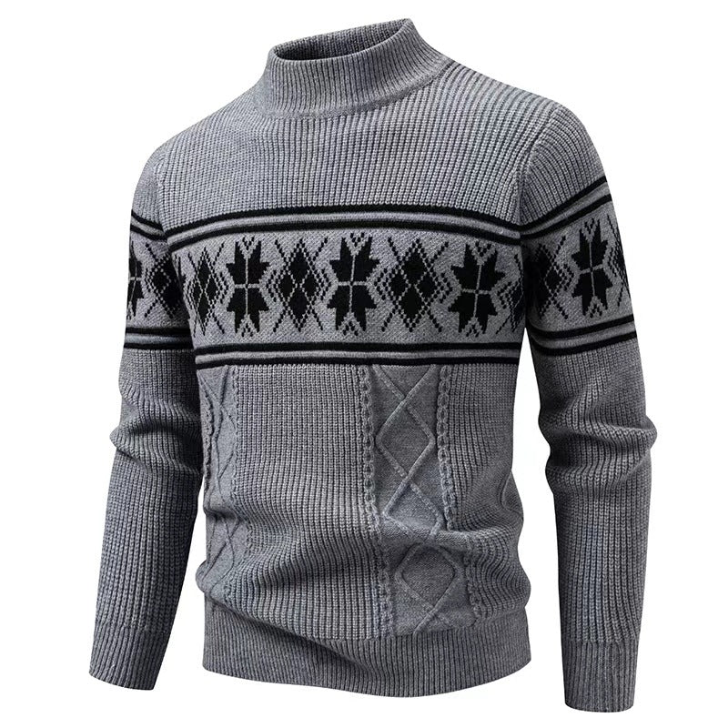 Men's Nano Winter Structured Sweater with Short Stand-Up Collar and Norwegian Pattern Mune Fashion