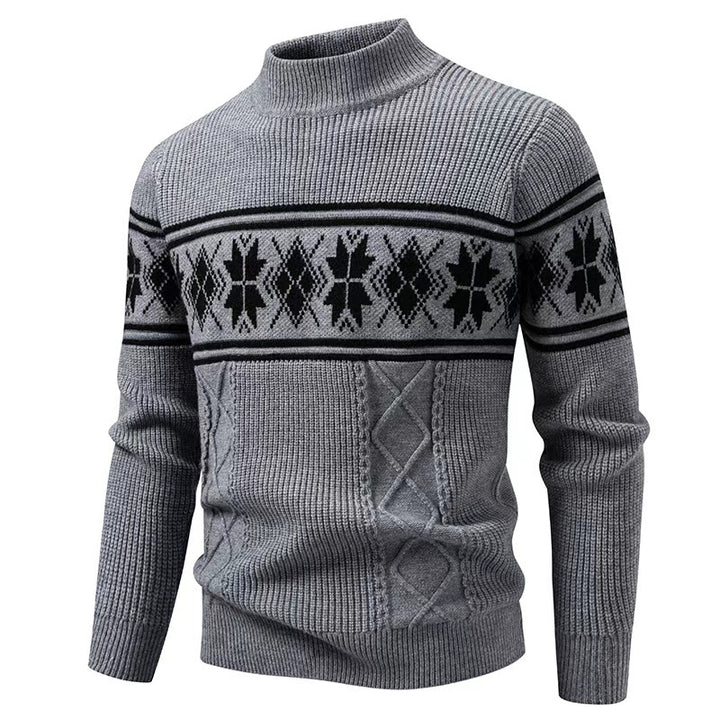 Men's Nano Winter Structured Sweater with Short Stand-Up Collar and Norwegian Pattern Mune Fashion