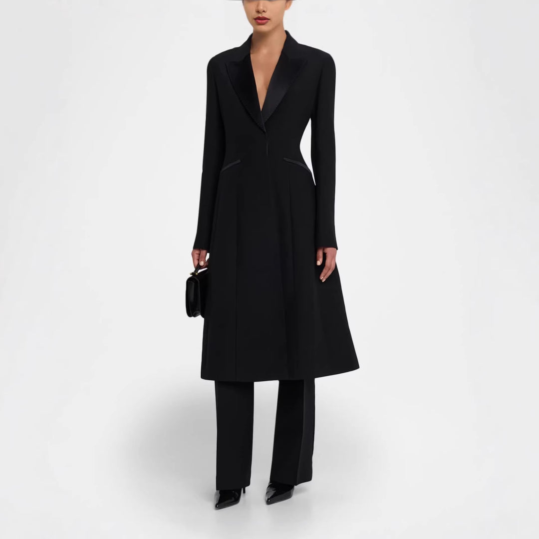 Women Tailored Evening Coat-Blazer with Satin Lapels and Slim Silhouette Mune Fashion