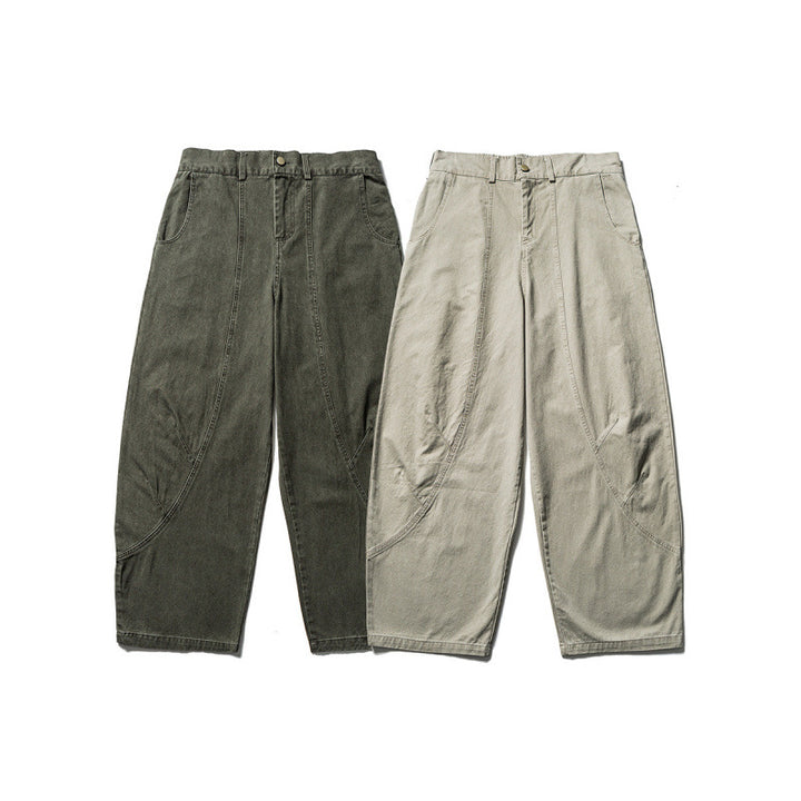 Men's Loose Workwear Pants with Elastic Waistband and Curved Seam Panels Mune Fashion